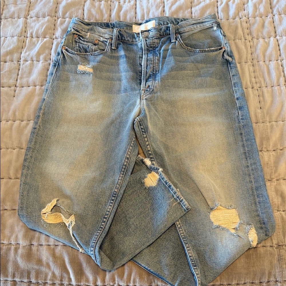 MOTHER The Tomcat Distressed Light Blue Boyfriend Jeans